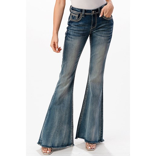 Women's Easy Fit Mini Flare Jean With Stitched Steer Head Pocket