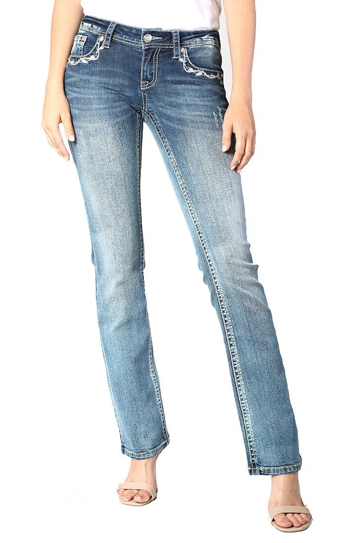 Blue Cross Embellished Flap Pocket Junior Bootcut Jeans