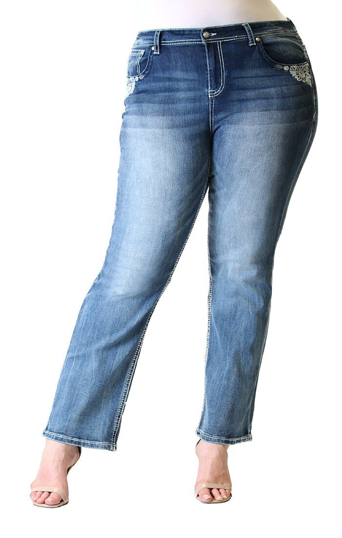 White Floral Embellished Plus Size Straight-Leg Jeans