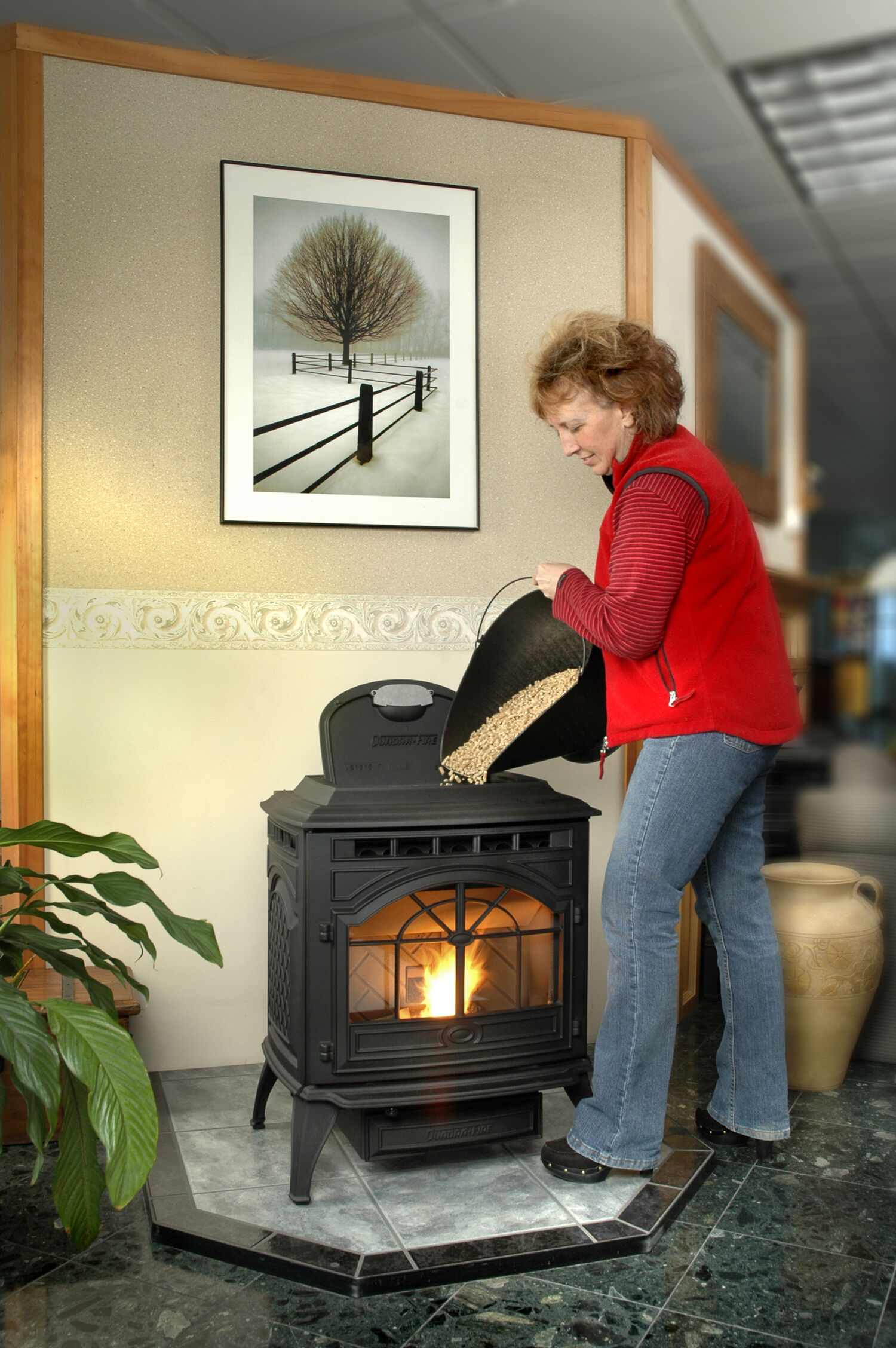 Quadra-Fire Castile Cast Iron Pellet Stove In Porcelain Twilight