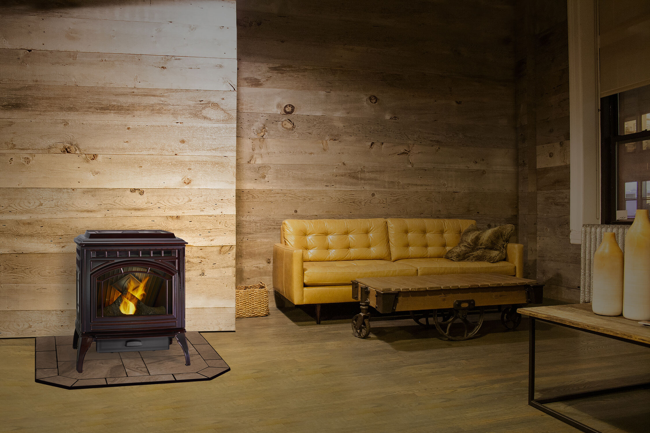 Quadra-Fire Trekker Pellet Stove In Porcelain Mahogany