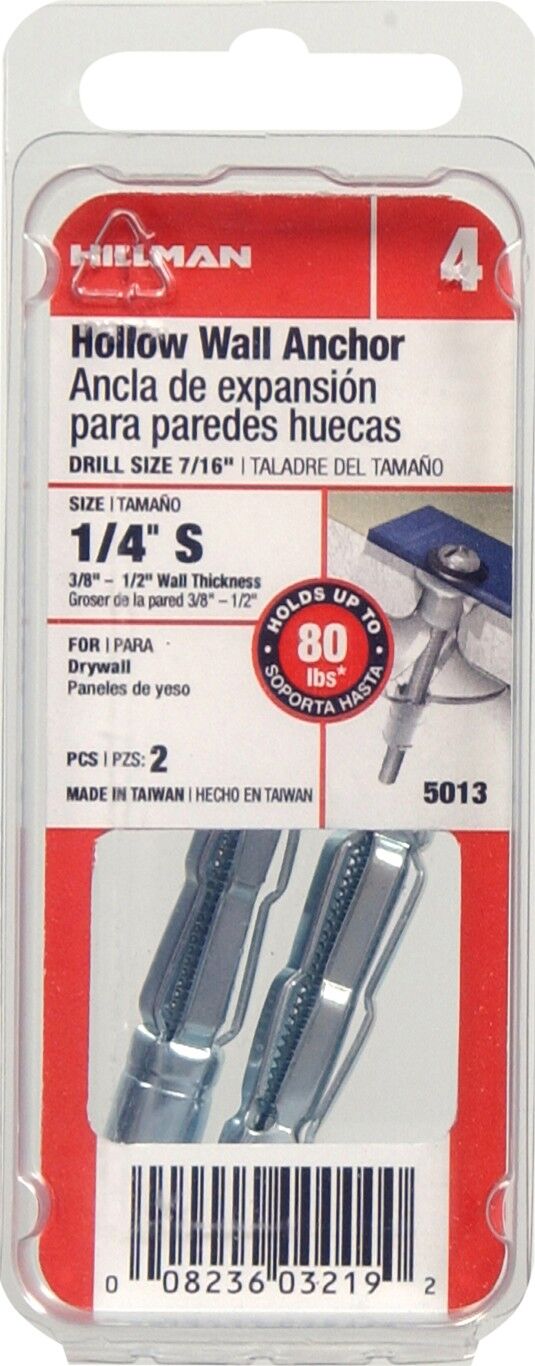 Hillman Hollow Wall Anchor, 1/4-In, 2-Pc