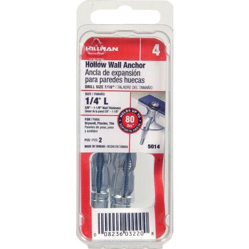 Hillman Hollow Wall Anchors, 1/4-In Long, 2-Pc