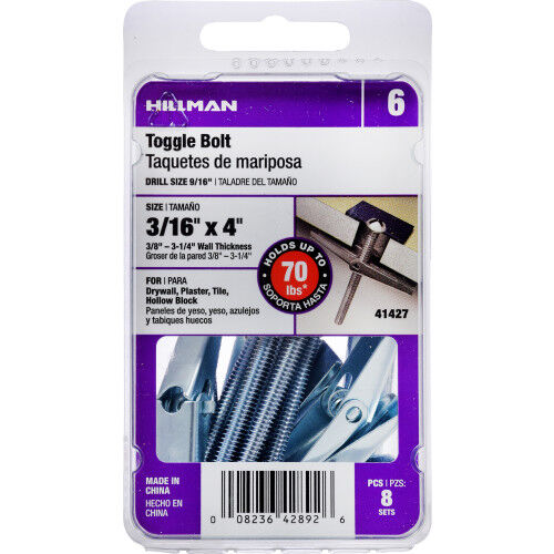 Hillman Round Head Machine Screw Toggle Bolts, 3/16-In x 4-In, 8-Pk