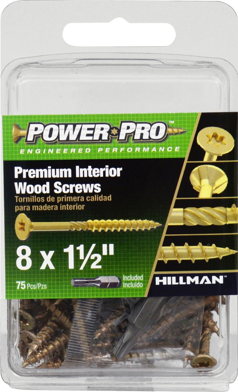 Hillman Power Pro Premium Interior Wood Screws, #8 x 1 1/2-In, 75-Pc