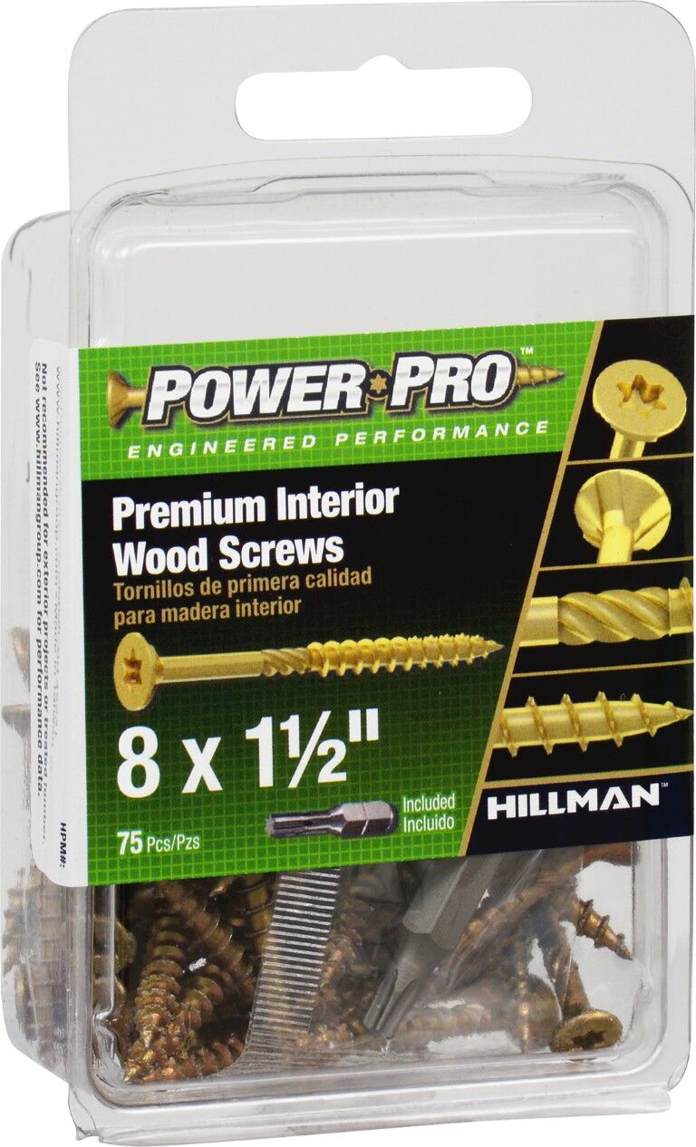 Hillman Power Pro Premium Interior Wood Screws, #8 x 1 1/2-In, 75-Pc