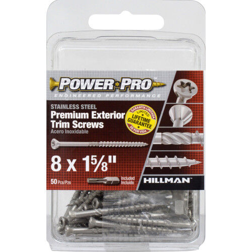 Hillman Power Pro Premium 305 Stainless Steel Trim Screws, #8 X 1 5/8-In, 50-PK