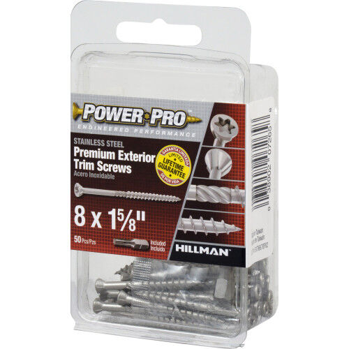 Hillman Power Pro Premium 305 Stainless Steel Trim Screws, #8 X 1 5/8-In, 50-PK