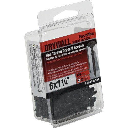 Hillman Fine Thread Drywall Screws, #6 X 1-1/4 In, 100-Pc