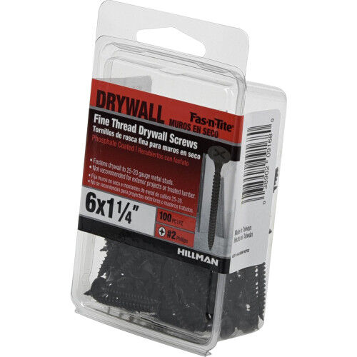 Hillman Fine Thread Drywall Screws, #6 X 1-1/4 In, 100-Pc