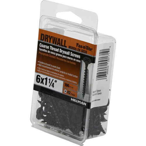 Hillman Fas-N-Tite Coarse Thread Drywall Screws, #6 X 1 1/4-In, 100-Pc