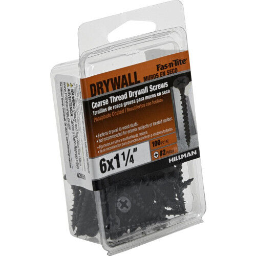 Hillman Fas-N-Tite Coarse Thread Drywall Screws, #6 X 1 1/4-In, 100-Pc