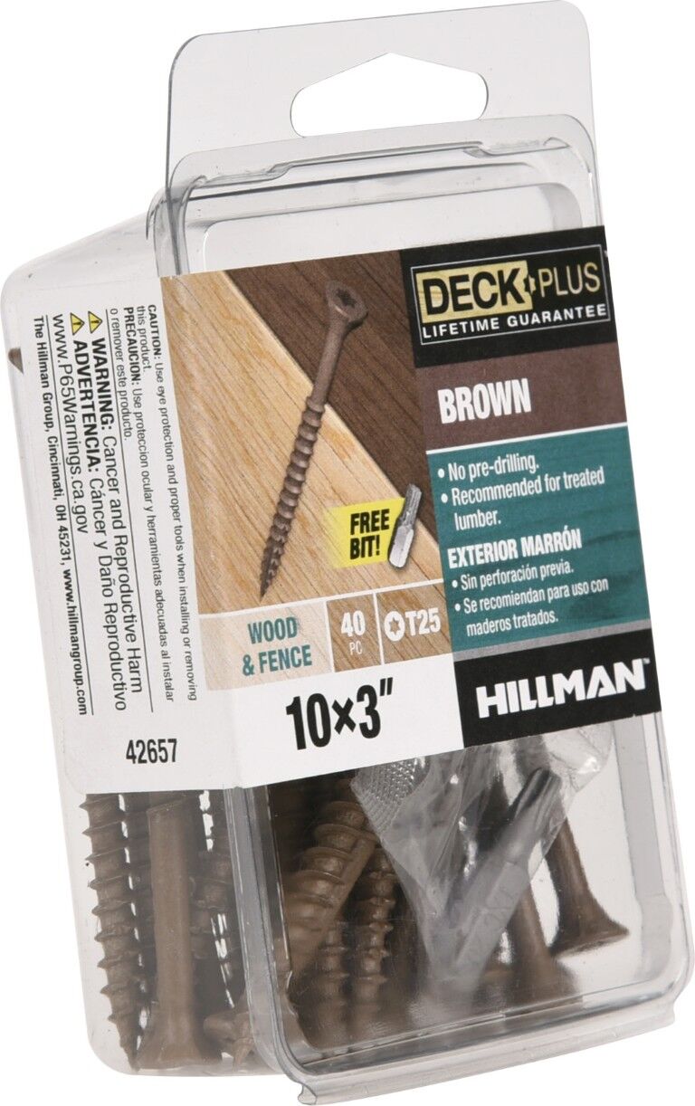 Hillman Deck Plus Brown Deck Screws, #10 x 3-In, 40-Pc