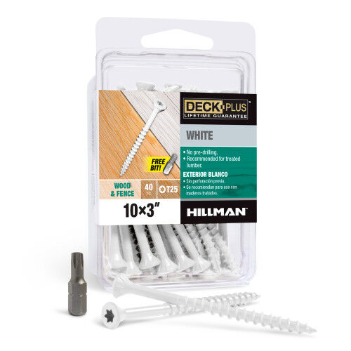 Hillman Deck Plus White Deck Screws, #10 x 3-In, 40-Pk