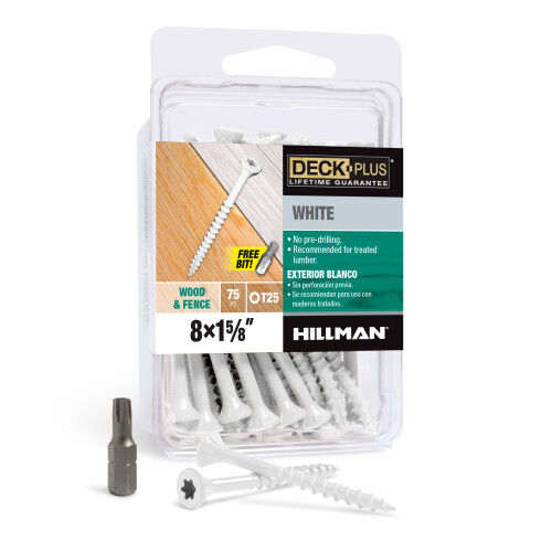 Hillman Deck Plus White Deck Screws, #8 x 1/5/8-In, 75-Pk