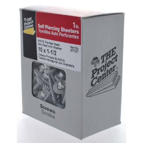 Hillman Project Center White Painted Self-Piercing Sheeter, #10 X 1-1/2-In