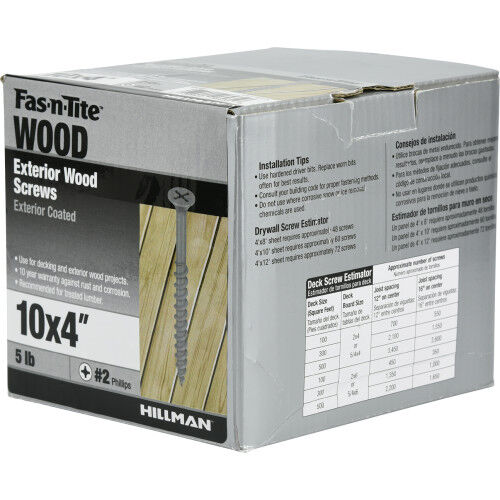 Hillman Fas-N-Tite Exterior Coated #10 X 4-In Wood Screws, 5-Lb