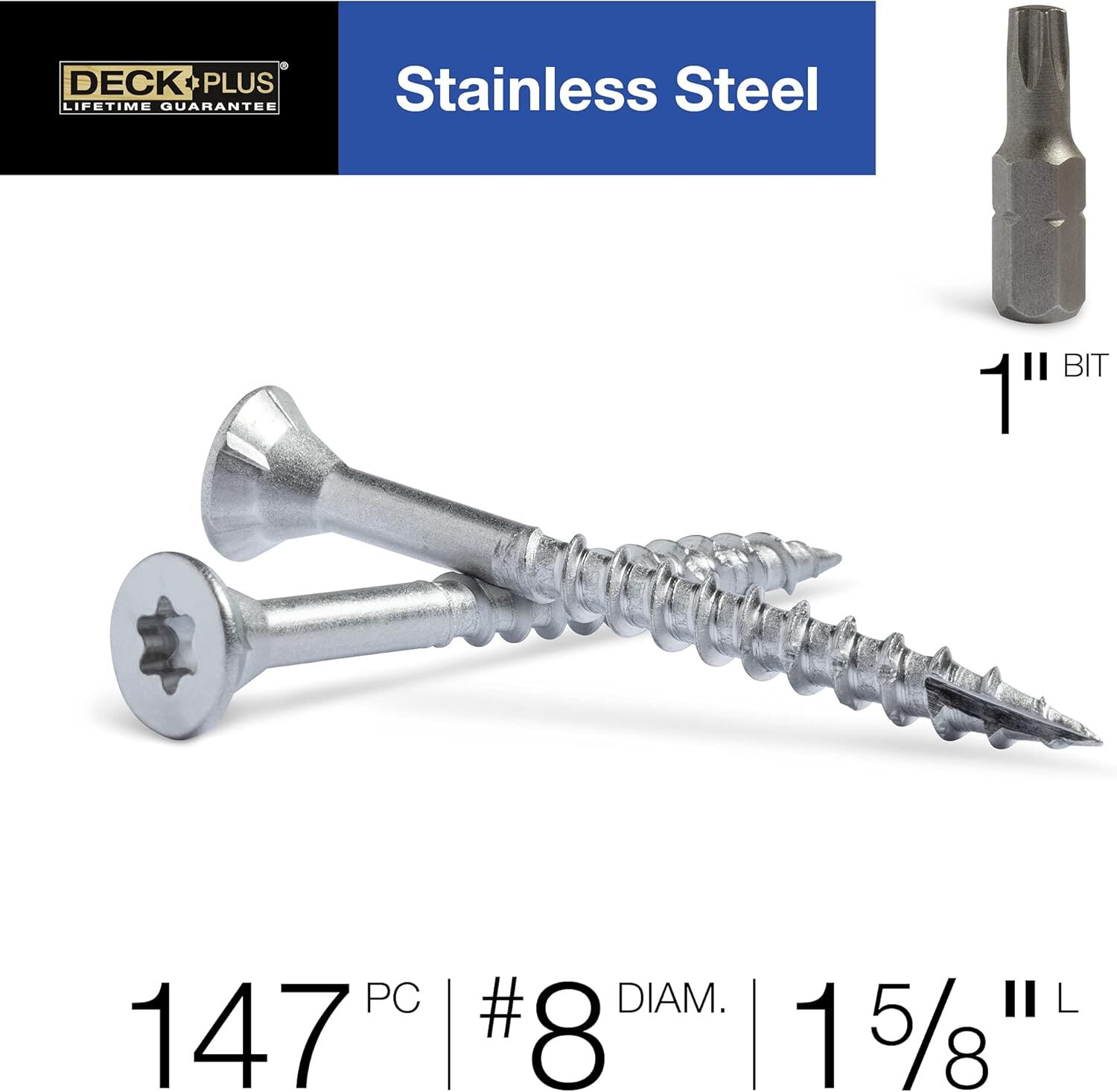 Hillman Deck Plus  Stainless Steel Coated Exterior Wood Screws, #8 x 1 5/8-In, 1-Lb