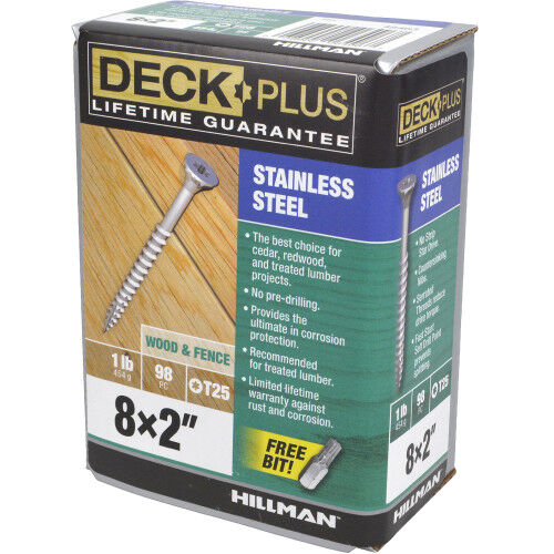 Hillman Deck Plus Stainless Steel Deck Screws, #8 X 2-In, 1-Lb Box