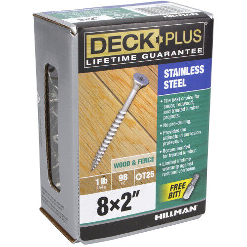 Hillman Deck Plus Stainless Steel Deck Screws, #8 X 2-In, 1-Lb Box