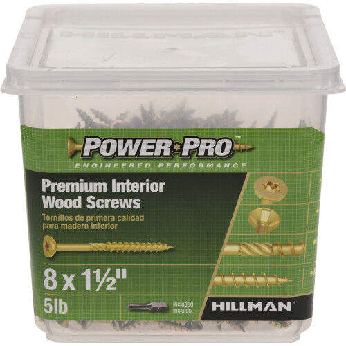 Hillman Power Pro Premium Interior Wood Screws, #8 x 1-1/2-In, 1015-Pk