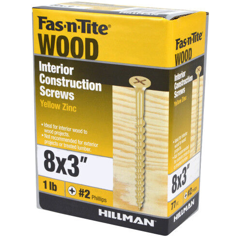 Hillman Fas-N-Tite Bugle Head Phillips All Purpose Wood Screws, #8 X 3-In, 1-Lb Box
