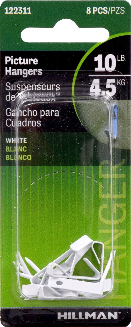 Hillman Conventional Picture Hangers White, 10-Lb, 8-Pk