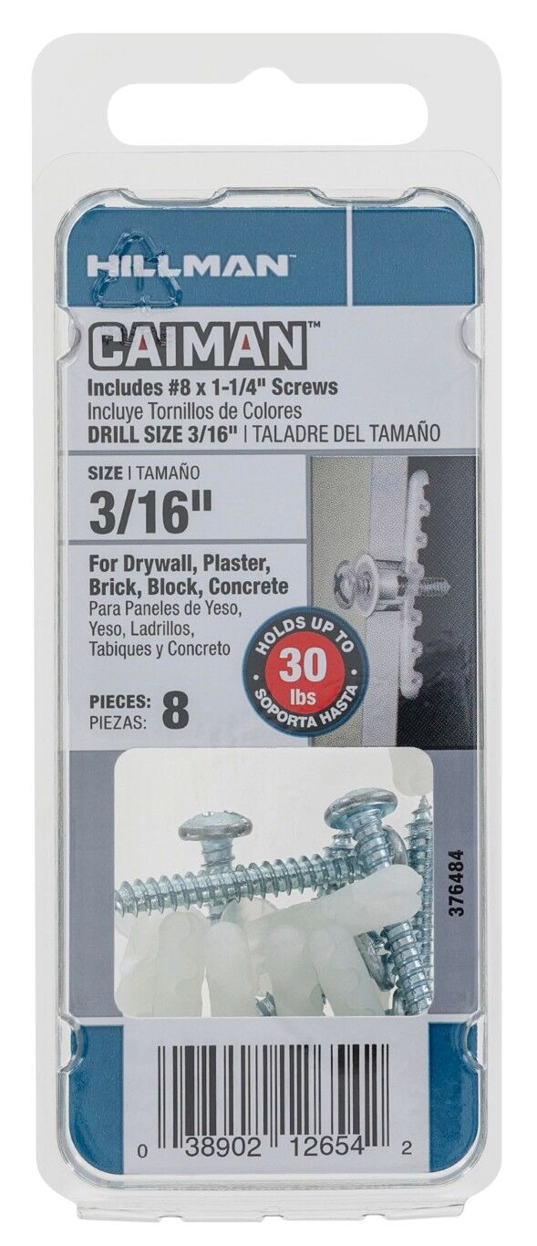 Hillman Caiman Nylon Wall Anchors, #4-10, 8-Pc