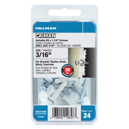Hillman CAIMAN Nylon Wall Anchors, #4-10, 24-Pk