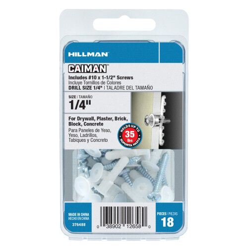 Hillman CAIMAN Nylon Wall Anchors, #6-12, 18-Pk