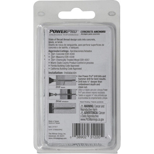 Hillman Power Pro White Flat-Head Concrete Screw Anchors, 1/4-In x 1-1/4-In, 25-Pk