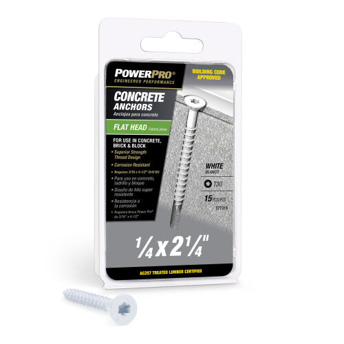 Hillman Power Pro White Flat-Head Concrete Screw Anchors, 1/4-In x 2-1/4-In, 15-Pk