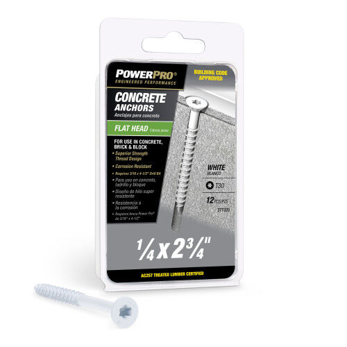 Hillman Power Pro White Flat-Head Concrete Screw Anchors, 1/4-In x 2-3/4-In, 12-Pk