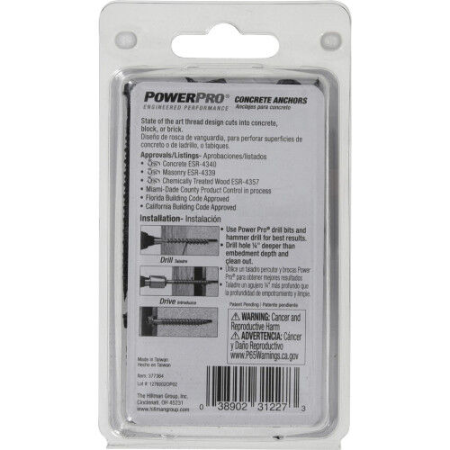 Hillman Power Pro Black Hex Washer-Head Concrete Screw Anchors, 3/16-In x 2-1/4-In, 20-Pk