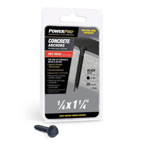 Hillman Power Pro Black Hex Washer-Head Concrete Screw Anchors, 1/4-In x 1-1/4-In, 25-Pk