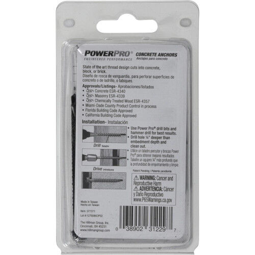 Hillman Power Pro Black Hex Washer-Head Concrete Screw Anchors, 1/4-In x 2-1/4-In, 15-Pk