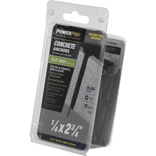 Hillman Power Pro Black Flat Head Concrete Screw Anchors, 1/4-In X 2 3/4-In, 12-Pk