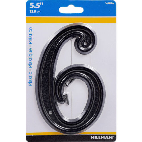 Hillman Plastic House Number 6 Matte Black, 5-1/2-In