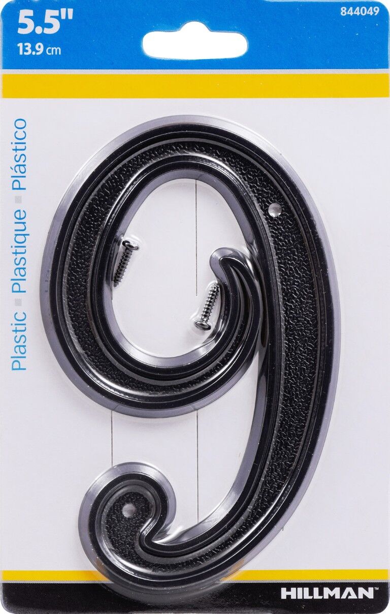 Hillman Plastic House Number 9 Matte Black, 5 1/2-In