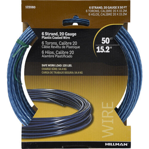 Hillman Blue Plastic Coated 6-Strand, #20 x 50-Ft, 120-Lb