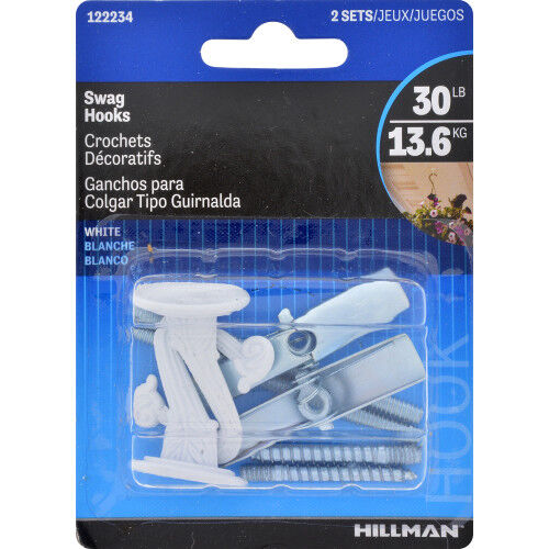 Hillman White 30-Lb Swag Hooks, 2-Pk