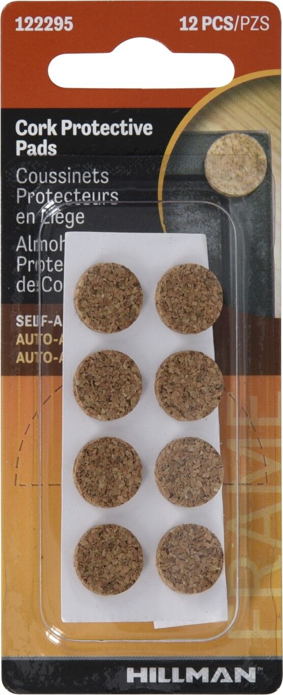 Hillman Self-Adhesive Cork Pads, 1/2-In, 12-Pk