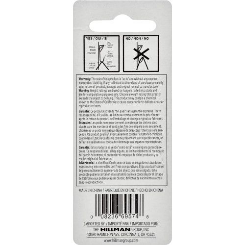 Hillman Conventional White Picture Hangers, 30-Lb, 6-Pk