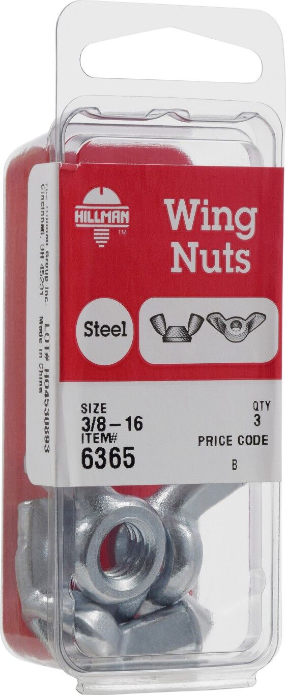 Hillman Zinc-Plated Wing Nuts, 3/8-In - 16, 3-Pc