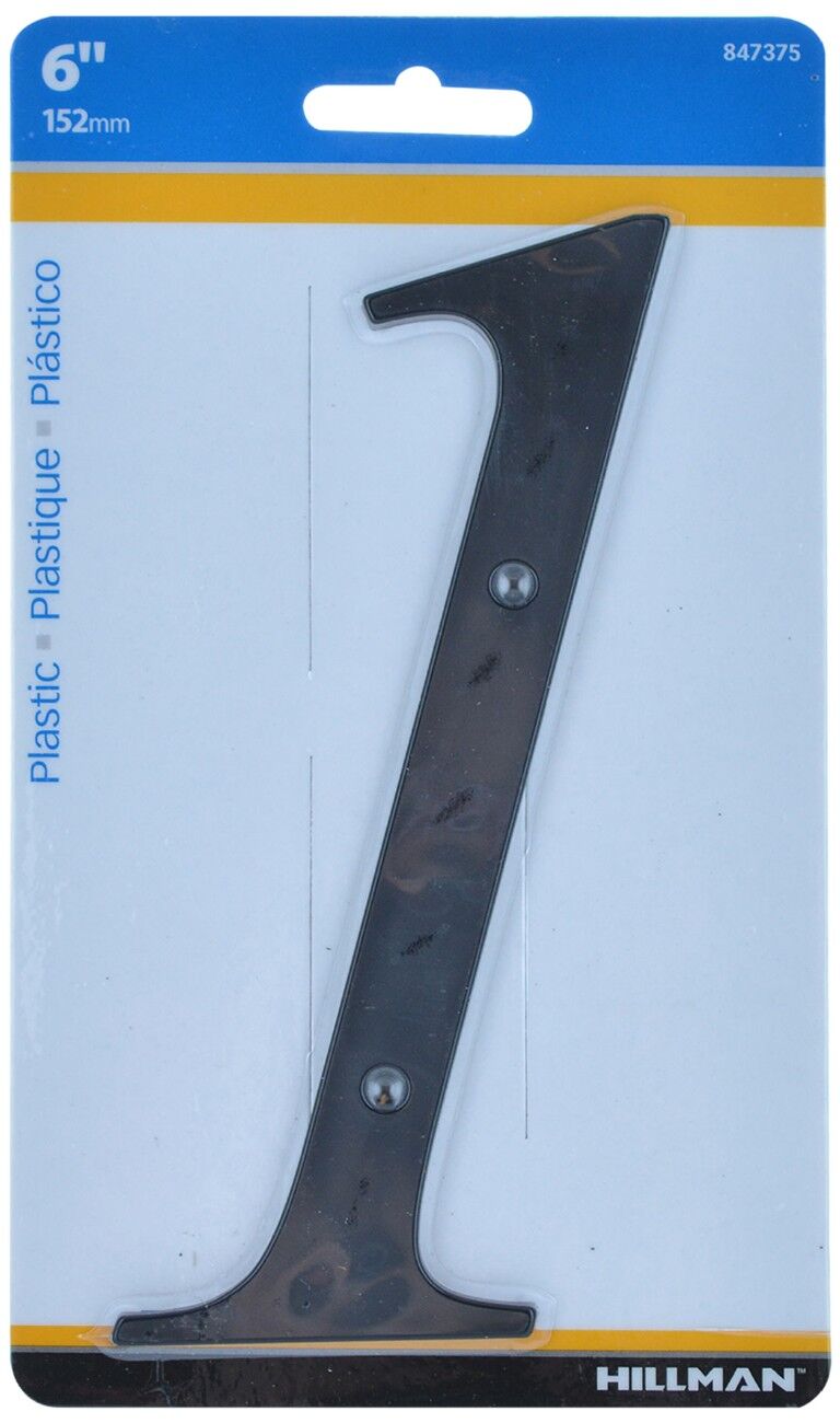 Hillman Nail-On Plastic House Number 1 Black, 6-In