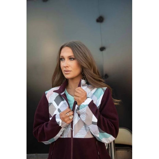Women's Tech Fleece Jacket In Burgundy Multi-Color Print