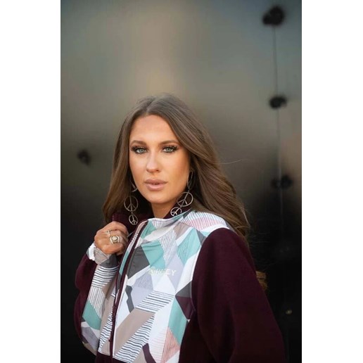 Women's Tech Fleece Jacket In Burgundy Multi-Color Print