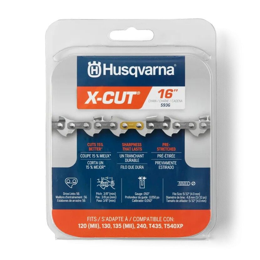 Husqvarna X-Cut S93G Semi-Chisel Saw Chain, 3/8 in. Mini Pitch, .050 in. Gauge, 56-DL, 16 in.