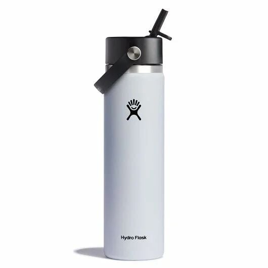 Hydro Flask Wide Mouth with Flex Straw Cap White Water Bottle, 24-Oz