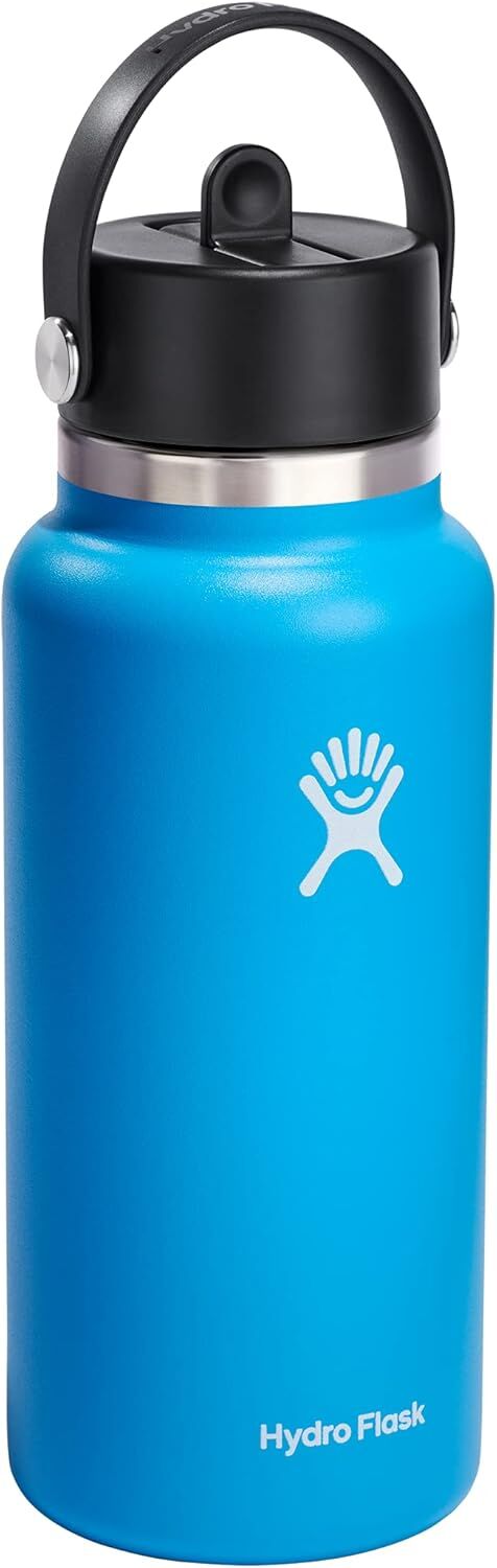 Hydroflask Water Bottle Wide Mouth with Flex Straw Cap Pacific, 32-Oz